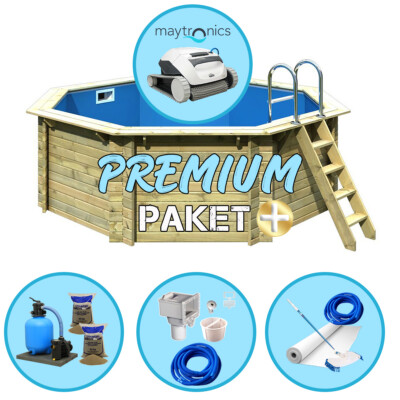 PREMIUMPLUS+ PAKET Holzpool KARIBU CLASSIC 2 - 4,70 x 1,20m Achteckbecken