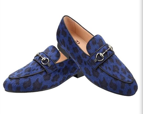 Men's Fashion Round Toe Metal Decor Leopard Slip On Loafers Party Dress Shoes - Picture 4 of 7
