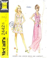 McCalls 2442 rare pattern size 14 70s wide leg jumpsuit or dress empire line