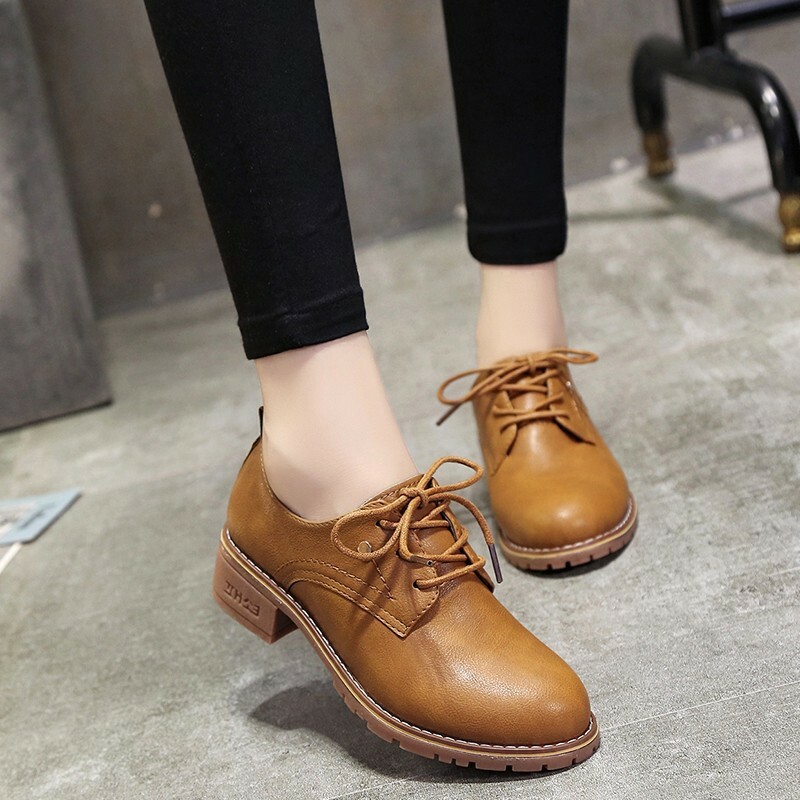 Women Low Top Oxfords Leather Ankle 
