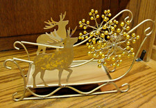 Santas Sleigh Gold-Tone Metal Reindeer Large Centerpiece Christmas Decor 210