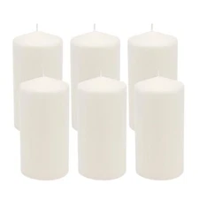 6 Count Tall 3 x 6 Inch 65 Hour Long Burning Unscented White Wax Pillar Candles