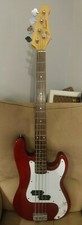 Beautiful Red Jay Turser P Bass Guitar, Includes Gig Bag, 4 String, Maple Neck