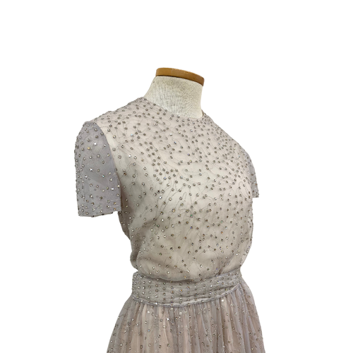 Vintage 1960s Harvey Berin by Karen Stark Silver Sheer Rhinestone Party Dress - Picture 3 of 8