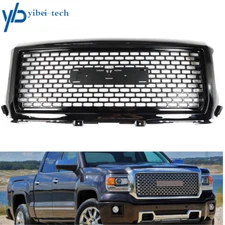 Fit For 14-15 GMC Sierra 1500 Front Hood Grille ABS Glossy Black Honeycomb Grill