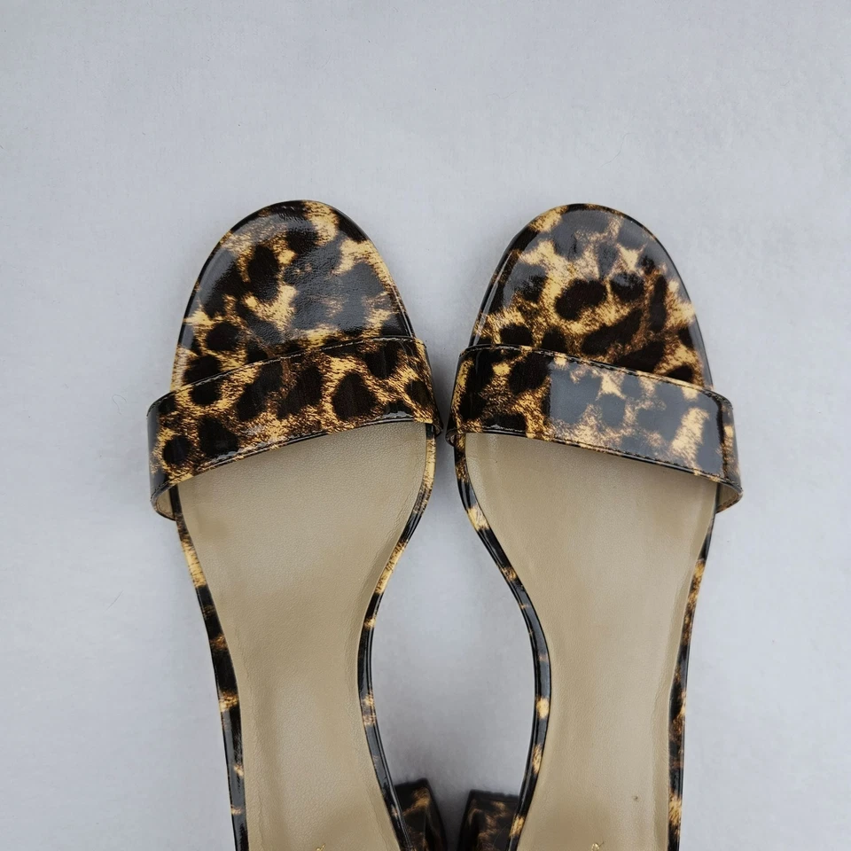 Sandalias ANN TAYLOR Estampado Leopardo Tacón Bloque Talla 9M Patente Sexy Tirantes Foto 3 de 4