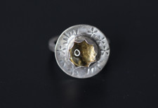 Citrine Golden Yellow Cabochon Gemstone 925 Sterling Silver Band Ring Size 7.5