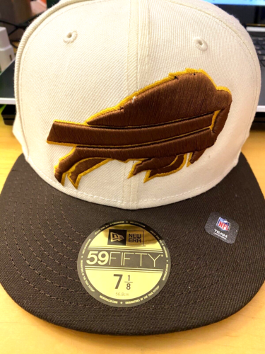 Buffalo Bills New Era Fitted Hat Chrome White Brown Yellow 59FIFTY 7 1/8 NWT