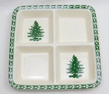 SPODE Evergreen Tree Divided Relish Serving Dish with Green Holly Trim 11"