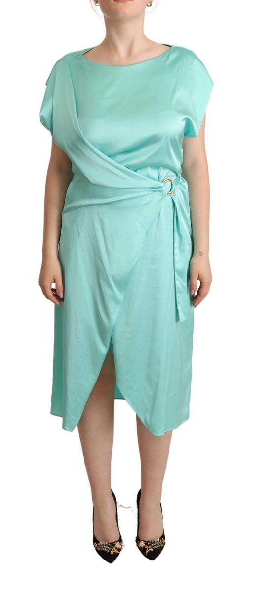patrizia pepe green dress PATRIZIA PEPE Dress Mint Green Short Sleeves Viscose Wrap Midi IT44/US10/L  $350