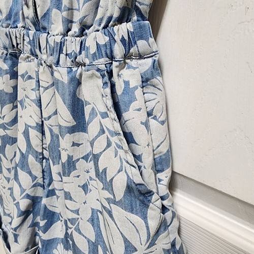 Vineyard Vines Romper Girls S Blue White Floral Chambray Button Elastic Waist - Picture 9 of 13