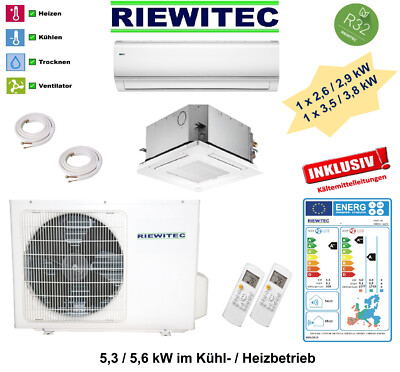 Dual Wand / Deckenkassette RIEWITEC Split Klimaanlage 5,3/5,6KW, 5m K-Leitung