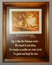 Vintage Road to Emmaus Picture w/ Luke 24:32 & Wood Frme (11 1/8" x 8 3/4") New