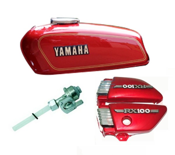 Yamaha Rx100 Rx125 Roter Benzintank Mit Seitenteil, Tankdeckel Hahn Aes-image