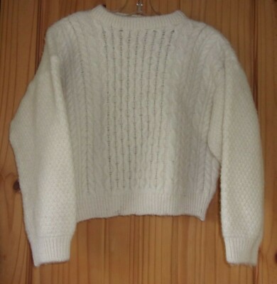 Highland Home Industries 100% Pure New Wool Cabled Crewneck Sweater, Women's XS