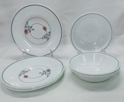 7 Pieces Corelle Desert Blossom: 4 Side Plates (6.75 ) & 3 Desert Bowls (5.25 )