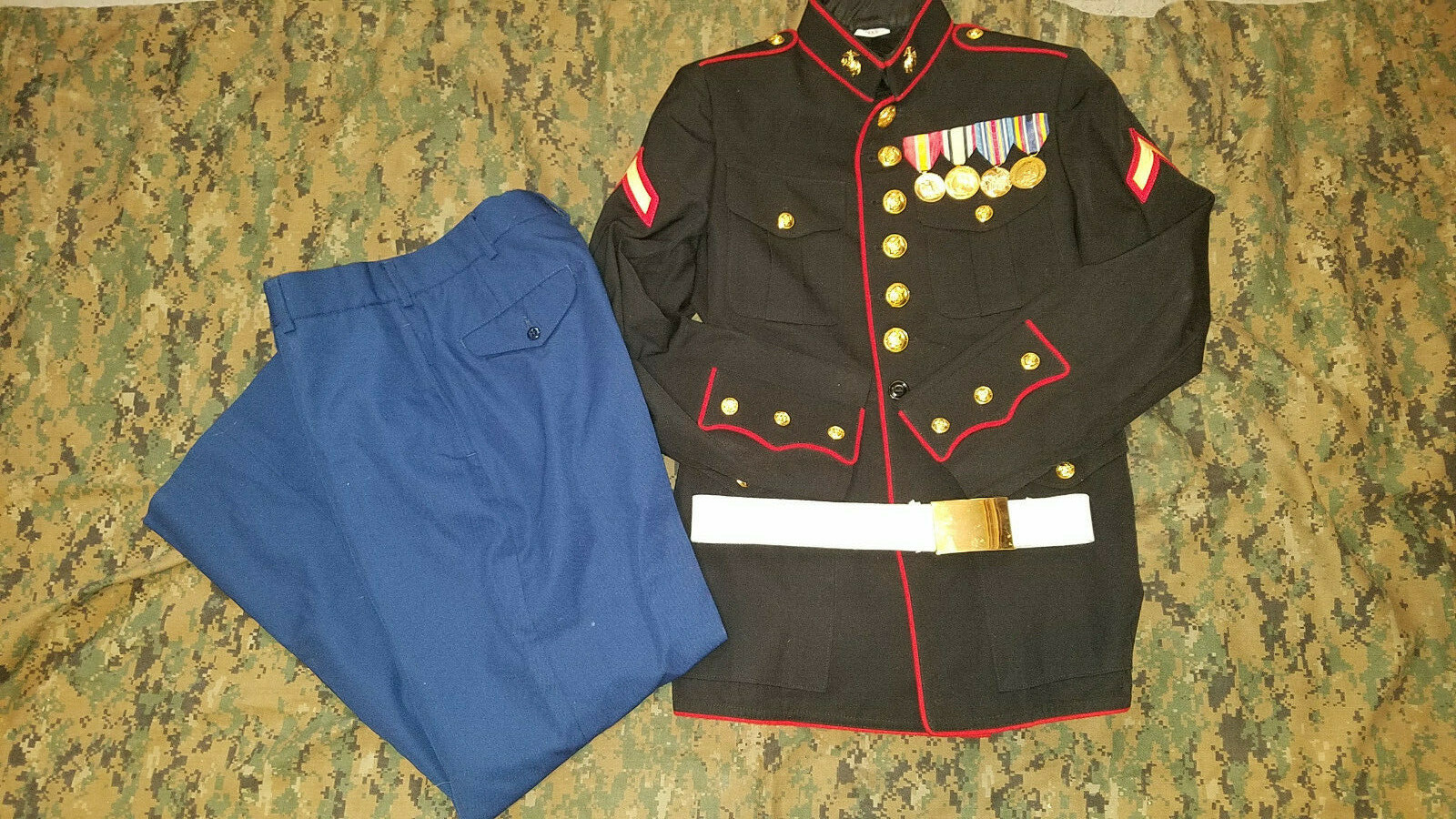 USMC Dress Blue Uniform Set PFC Enlisted 37L Blues Coat Pants 34x28