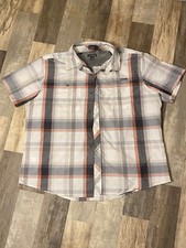 Eddie Bauer Mens Button Front Shirt White Plaid Classic Fit Short Sleeve 2XL