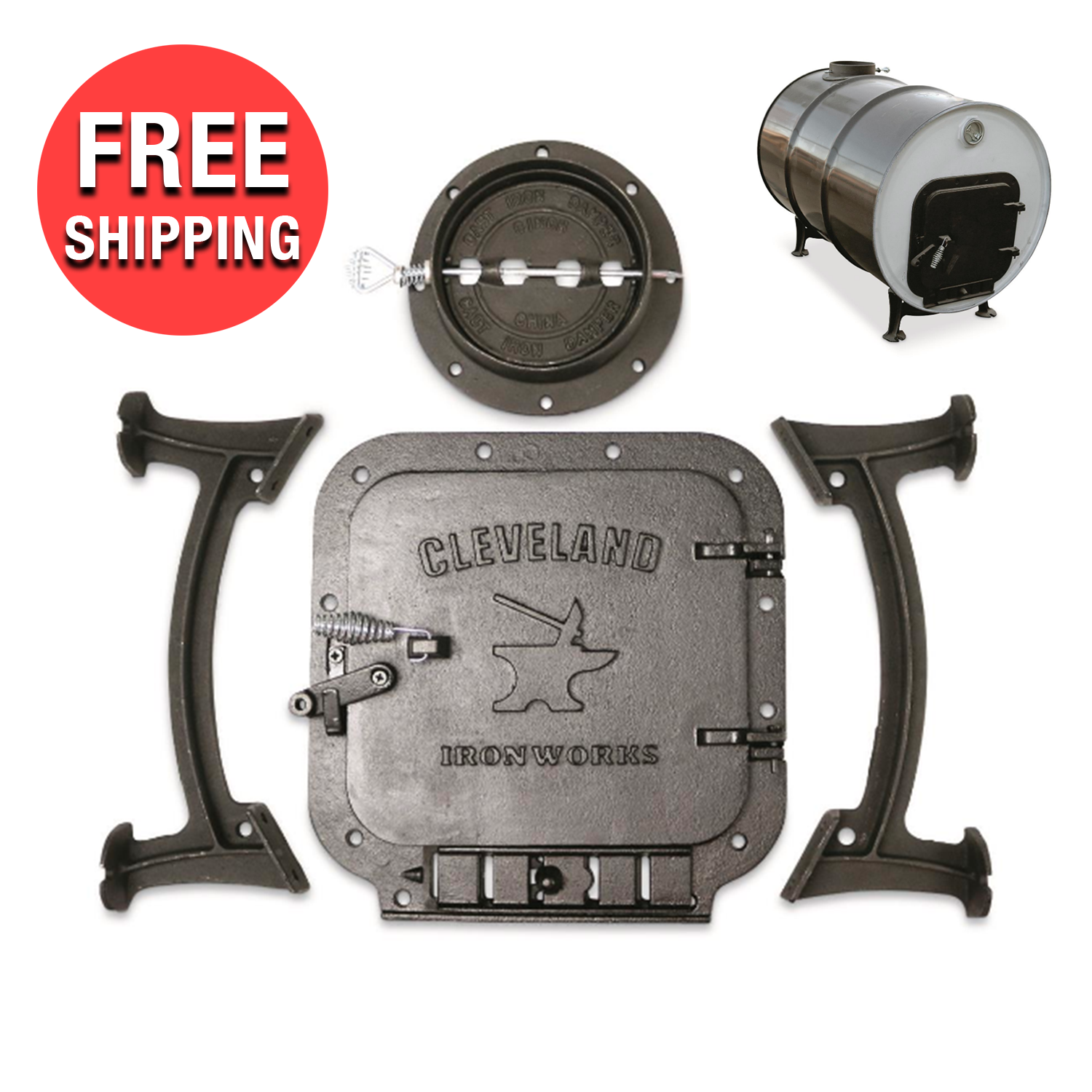 Cleveland Iron Works Heavy Duty Camp Heat Stove Starter Kit BARREL NOT  INCLUDED | eBay