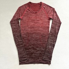 Lululemon Red Alert White Black Swiftly Tech Long Sleeve Crew Thumbholes Top 2