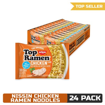 Nissin Top Ramen Noodle Soup, Chicken Flavor, 3 Ounce (Pack of 24)
