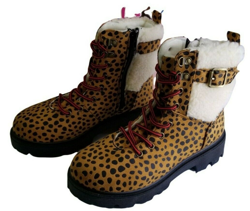 Krazy Kicks Girls size M Boots Cheetah Camelia Lace Up Zip Side