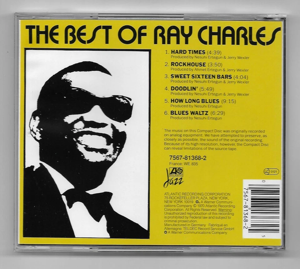 ALBUM CD / RAY CHARLES - THE BEST OF / 6 TITRES ALBUM ATLANTIC JAZZ - Photo 2/2