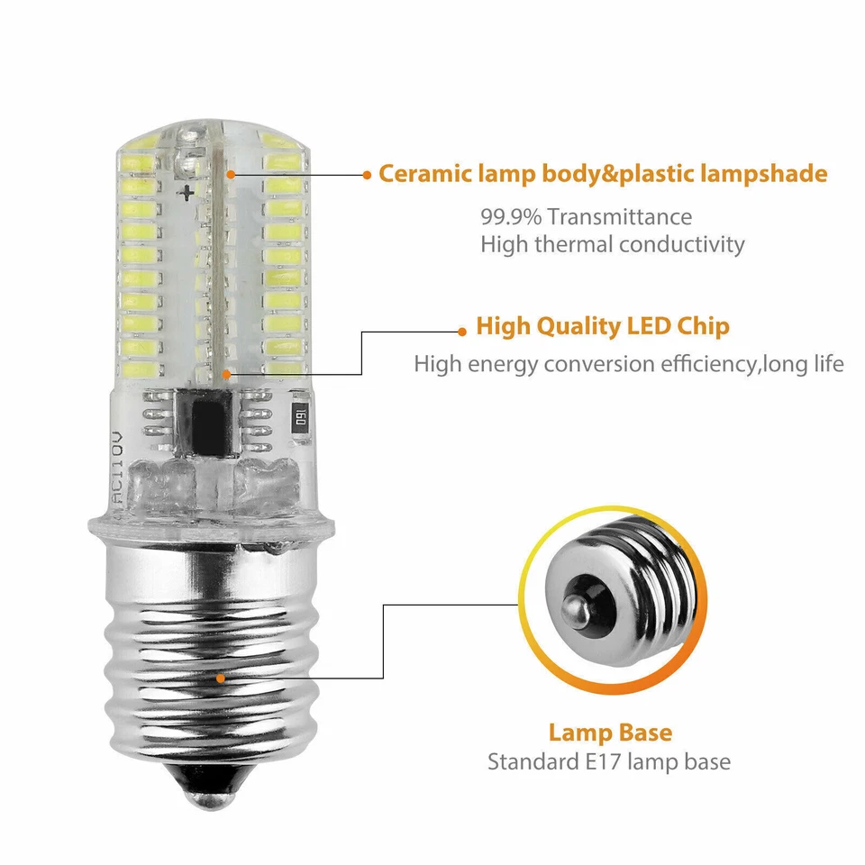 2/10Pcs E17 LED Bulb Microwave Oven Lamp Dimmable 4W Natural White 6000K Lights - Image 2 of 4