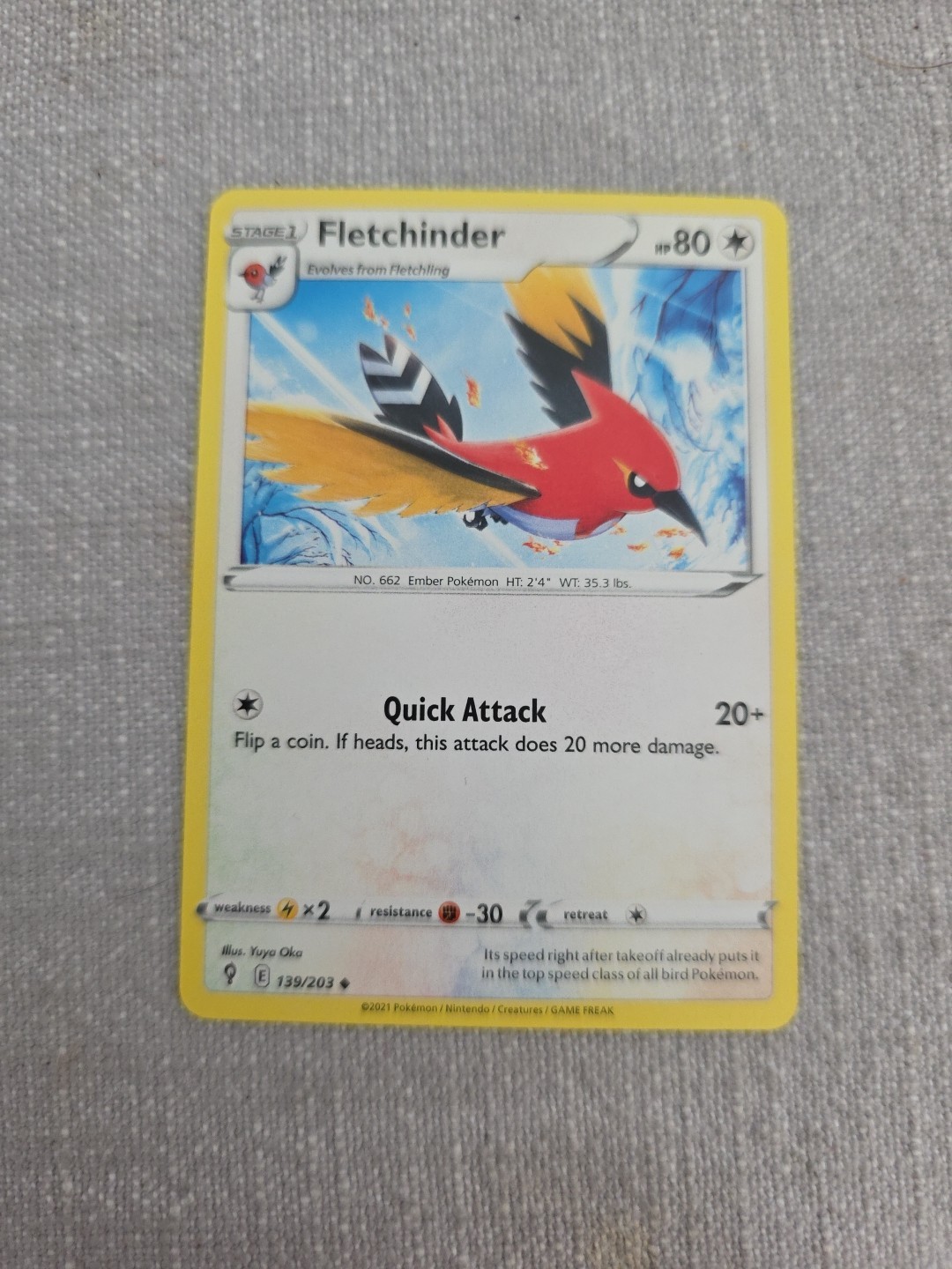 Fletchinder 139/203 Uncommon Evolving Skies Pokemon Card