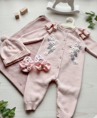 Baby Girl Gift Set With Knitted Romper And Blanket 3 Months 