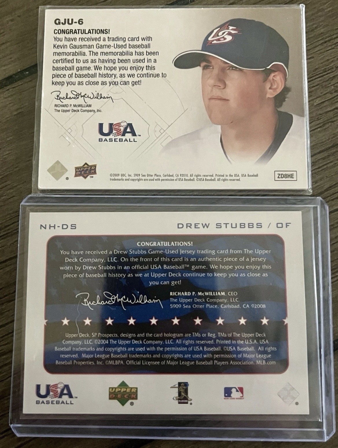 Upper Deck 2004 USA Baseball Game-Used Jersey Card Lot (2) Gausman Stubbs view 2