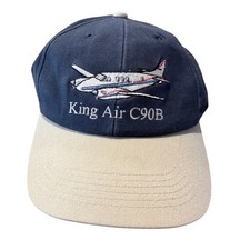 Vintage K-Products King Air C90B Raytheon Aircraft Hat Navy Khaki Leather Strap