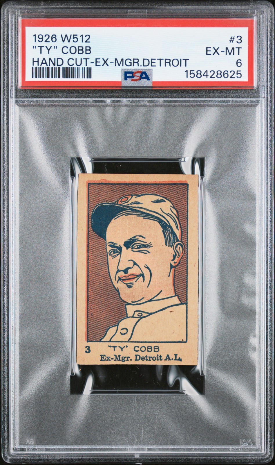 1926 W512 Ty Cobb #3 Hand Cut PSA 6 Detroit Tigers Ex-Mgr Strip Card HOF (Pop 3) view 2