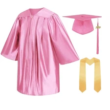 Shiny Pink Graduation Cap and Gown for Kids Boys Girls Preschool PreK Graduat...