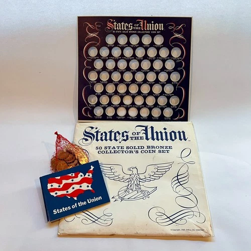 1969 Shell Oil "States Of The Union" 50 State Bronze Collectors Coin Set Vintage