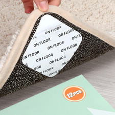 12 PCS Rug Tape, Gripper for Rug for Hardwood Floors, Double Sided Reusable unde