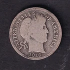 USA United States 1916 10c Ten Cent Silver Coin Barber Dime .900 Silver