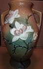 ROSEVILLE POTTERY 97-14"" Dual Handle Floor Vase MAGNOLIA 2 sm chips READ Excell