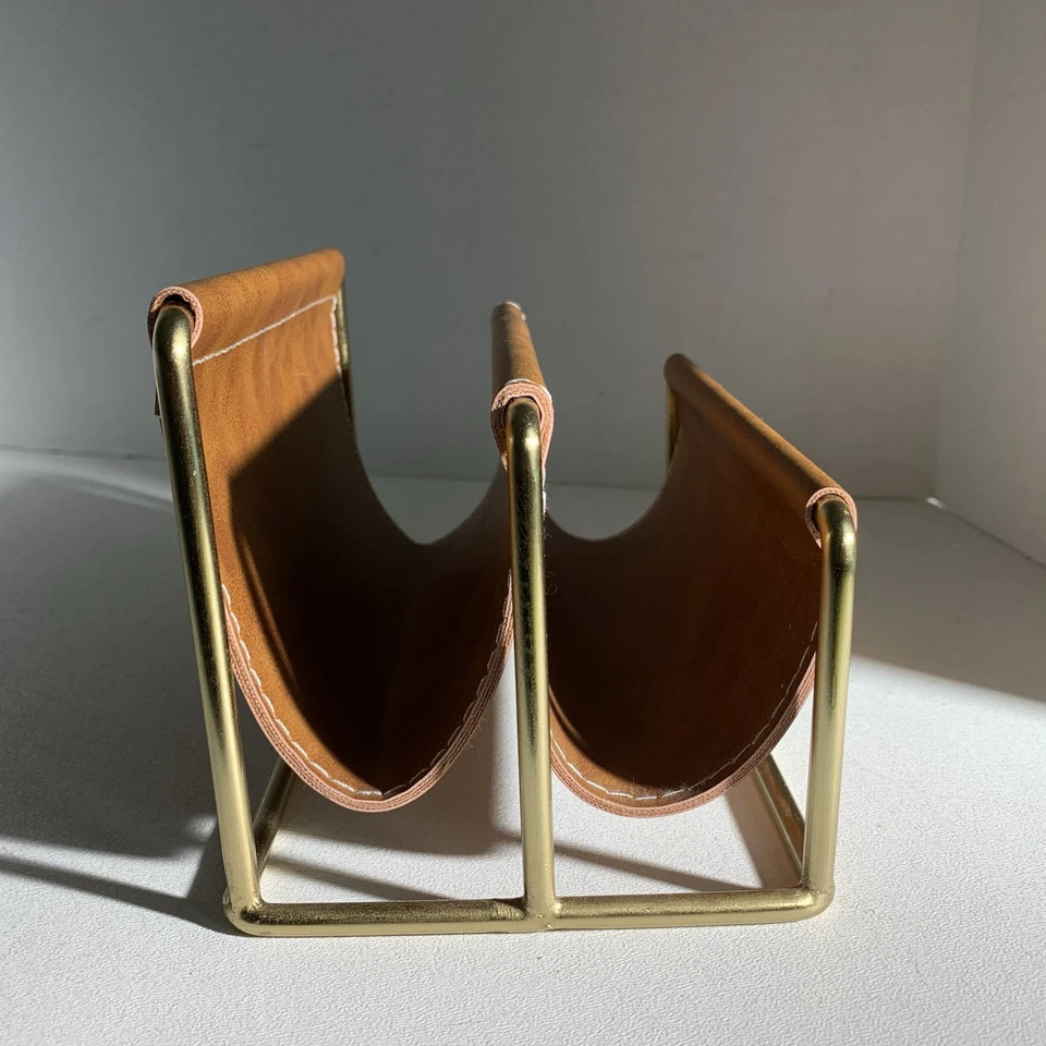 Organizador de correo de letras de cuero sintético marrón estilo vintage metal tono dorado Foto 3 de 4