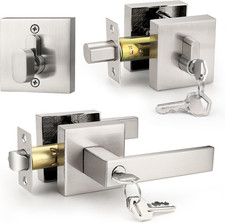 Front Door Handle and Single Cylinder Deadbolt Lock Set Keyed Alike Brushed Nick