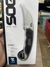 SOG Gambit Fixed Blade Knife W/Sheath New In Package 7.28” Over All Length 2.58B