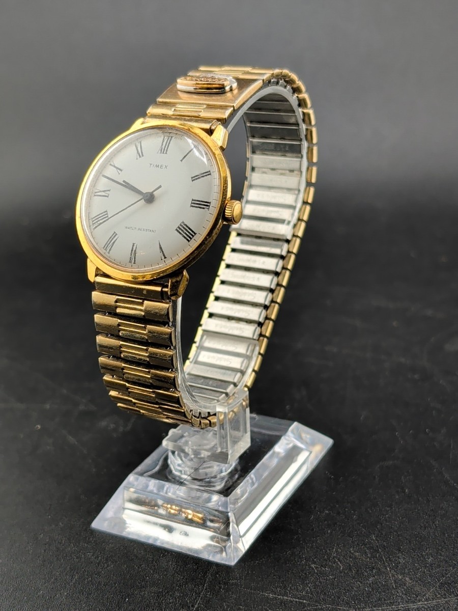 Timex Marlin White Roman Vintage Windup Mens Watch Diamond Emerald