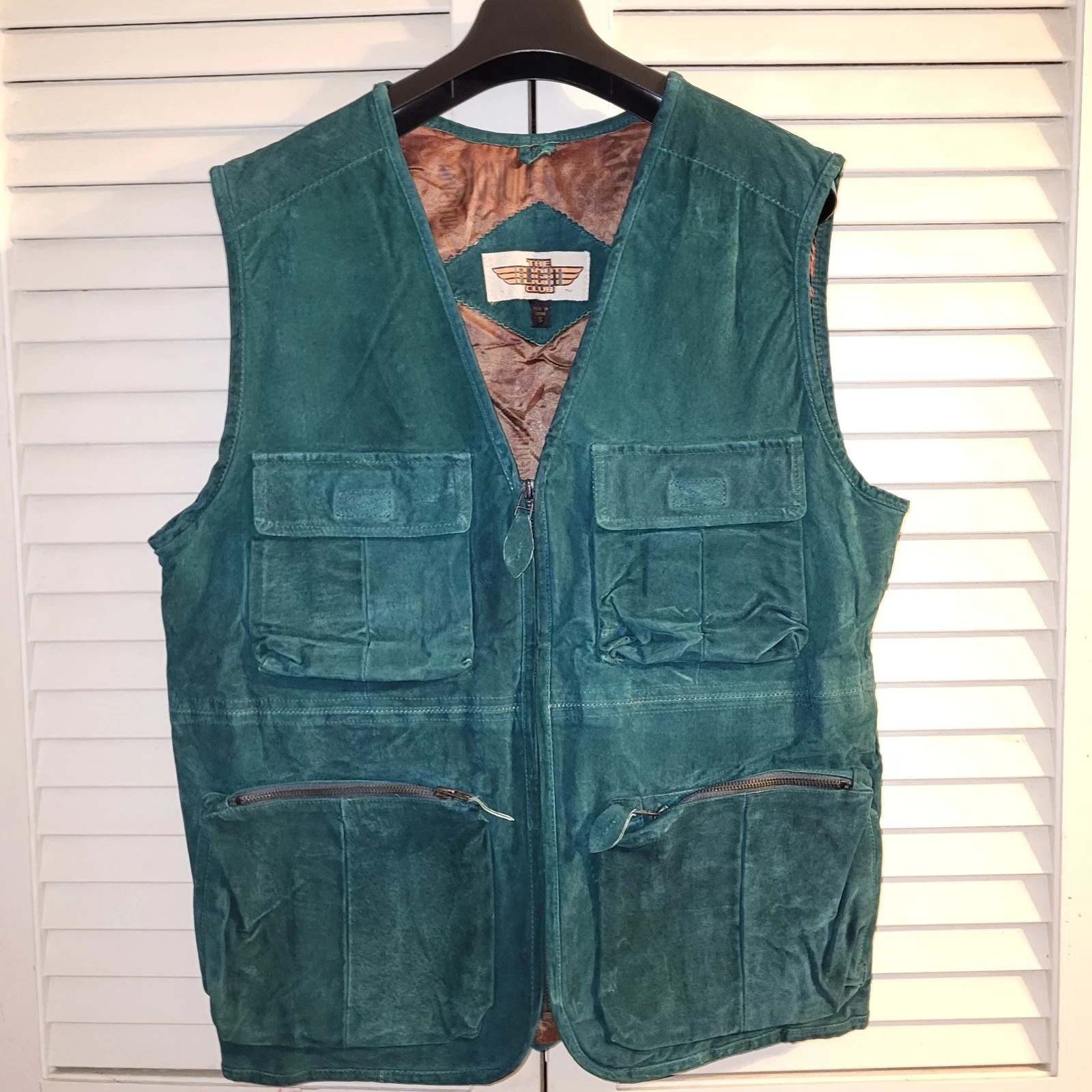 VTG The Flight Club Tealed Zipper Up Leather Vest Mens Size Small Rare Find Vint