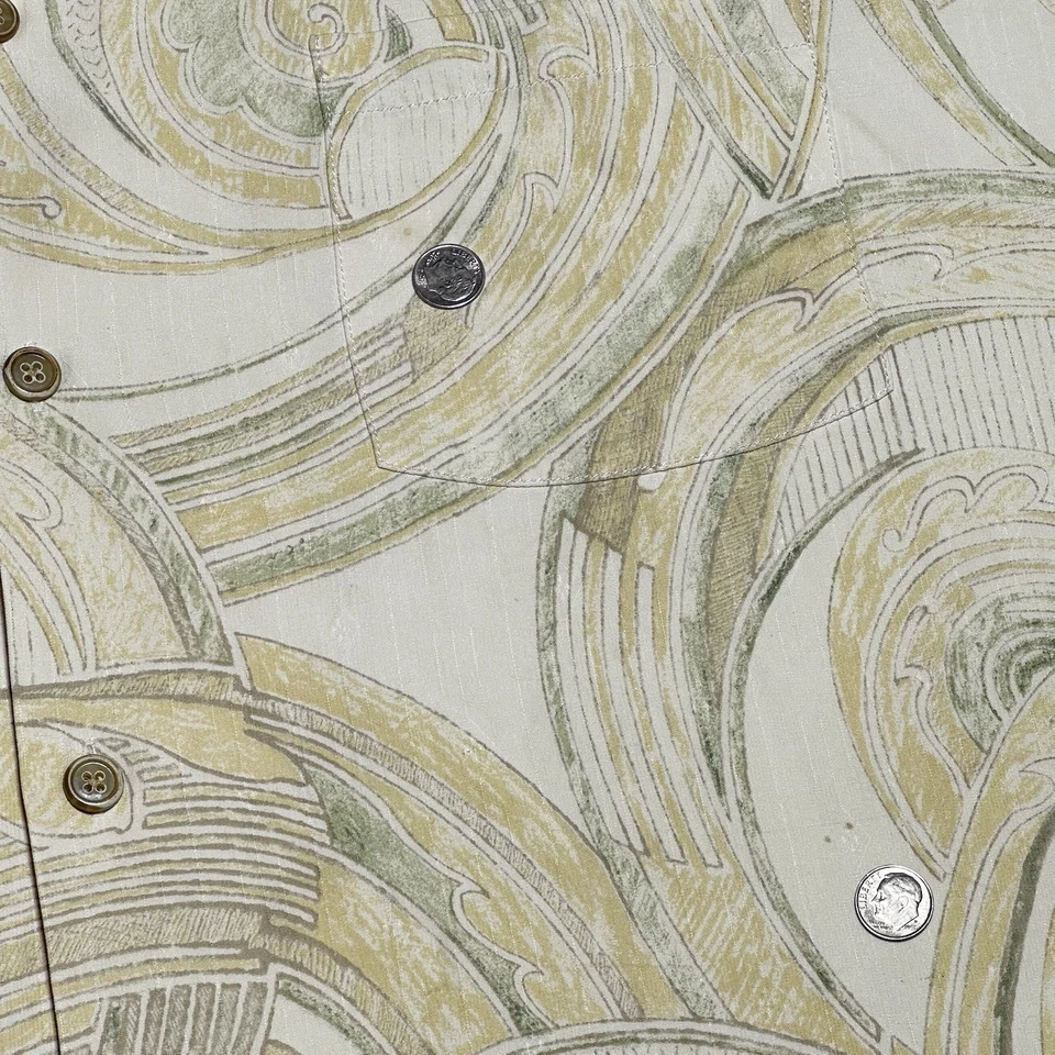 Camisa de campamento hawaiana Tommy Bahama para hombre 2XL amarilla abstracta olas del océano 100 % seda Foto 4 de 4