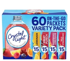 Crystal Light Lemonade Fruit Punch Strawberry Powdered Drink Mix Variety 60 Pack