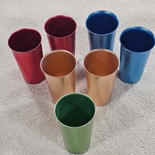 Vintage 7 Colorful Multi colors 1950s-60s Aluminum Tumblers 9 oz. Made In USA