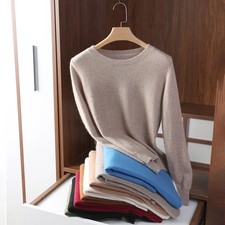 Women Slim O-Neck Pullover Cashmere Wool Blending Sweater Autumn And Winter Long