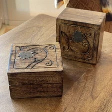 2 K's Collection Wooden Trinket Jewelry Box Whimsical Boho 3 x 3 x 2 inches