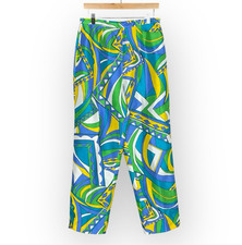 Vintage Women Piano Mod Colorful Silk Pants Size 10 Boho 90s Resortwear Dopamine