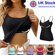 Women Built in Bra Padded Cami Vest 2 in 1 Camisole Tops With Shelf Tank T Shirt